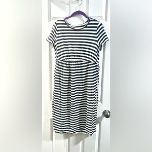 Ingrid & Isabel Maternity Navy Blue White Striped Dress adjustable drawstring